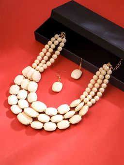 Yellow Chimes - Multilayered Chunky White Beads Necklace Set