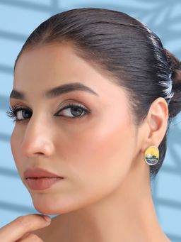 Yellow Chimes - Yellow Enamel Pearl Stud Earrings