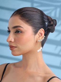 Yellow Chimes - Gold Plated Crystal Long Dangler Ear Cuffs