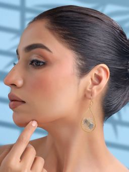 Yellow Chimes - Blue Flower Pressed Drop Earrings