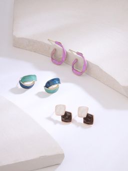 Yellow Chimes - Multicolor Enamel Hoop Earrings (Pack of 3)