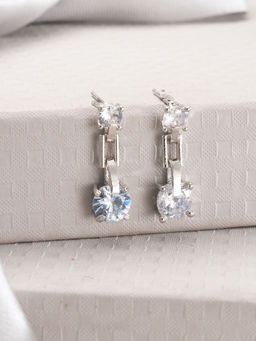 Aatmana - Silver-Toned and White Crystal Studdd Circular Shape Drop Earrings