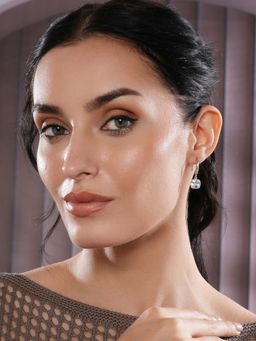 Aatmana - Silver Rhodium Plated Cubic Zirconia Contemporary Square Drop Earrings