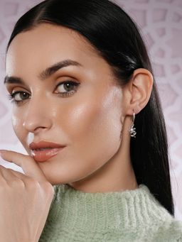 Aatmana - Silver-Toned Rhodium-Plated Cz Studded Floral Drop Earrings