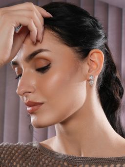 Aatmana - Rhodium Plated White Floral Drop Earrings