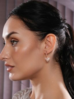 Aatmana - Rose Gold Plated White Pearl and Crystal Studded Drop Earrings