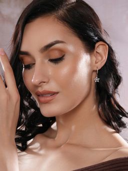Aatmana - Rose Gold Plated White Crystal Studdded Star Shaped Drop Earrings