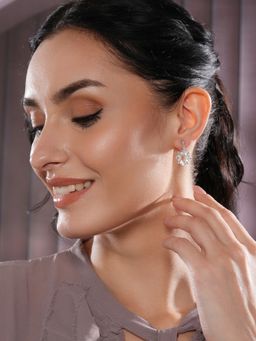 Aatmana - Rhodium-Plated and Crytals Studded Circular Drop Earrings