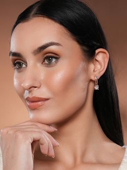 Aatmana - Rose Gold Plated White Circular Crystal Studdded Drop Earrings