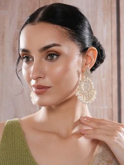 Aatmana - Gold-Plated White Kundan and Pearl Studded Crescent Shaped Earrings