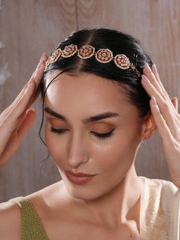 Aatmana - Gold-Plated Kundan Studded and Maroon Meenakari Matha Patti