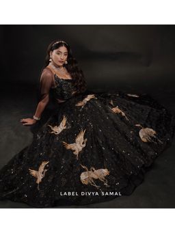 DIVYA SAMAL - Gold Birdie Black Skirt With Blouse And Dupatta