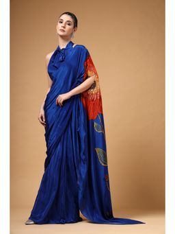 Gazab By Miku Kumar - Women Blue Silk Embellished Pre-draped Saree with Stitched Blouse