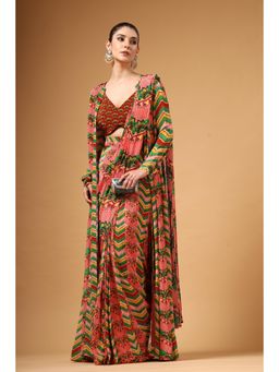 Gazab By Miku Kumar - Women Multi-Color Silk Floral Saree with Stitched Blouse