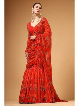 Gazab By Miku Kumar - Women Red Georgette Embroidered Saree with Stitched Blouse