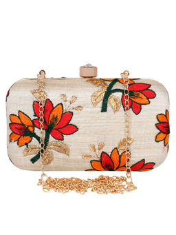Anekaant - Ethnique Embroidered Party Clutch Bag Beige