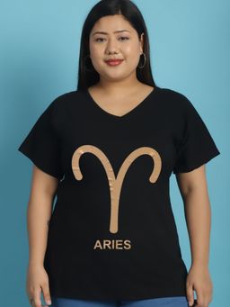 theRebelinme - Plus Size Women's Black Color Aries Zodiac Sign Printed T-Shirt