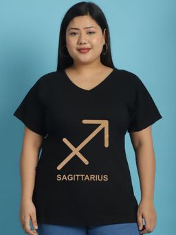theRebelinme - Plus Size Women's Black Color Sagittarius Zodiac Sign Printed T-Shirt