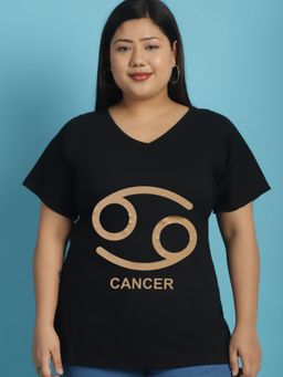 theRebelinme - Plus Size Women's Black Color Cancer Zodiac Sign Printed T-Shirt