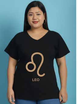 theRebelinme - Plus Size Women's Black Color Leo Zodiac Sign Printed T-Shirt
