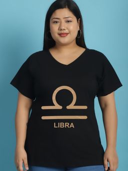 theRebelinme - Plus Size Women's Black Color Libra Zodiac Sign Printed T-Shirt