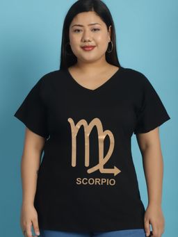 theRebelinme - Plus Size Women's Black Color Scorpio Zodiac Sign Printed T-Shirt