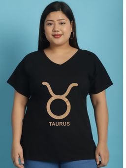 theRebelinme - Plus Size Women's Black Color Taurus Zodiac Sign Printed T-Shirt