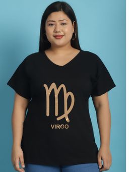 theRebelinme - Plus Size Women's Black Color Virgo Zodiac Sign Printed T-Shirt