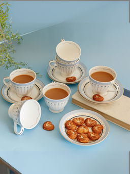 CLAY CRAFT - White Fine Ceramic Cup & Saucer, 180 Ml Each, (Set Of 12)