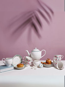 CLAY CRAFT - Fine Ceramic Teapot, Cup & Saucer, Milk & Sugar Pot (Set Of 15)