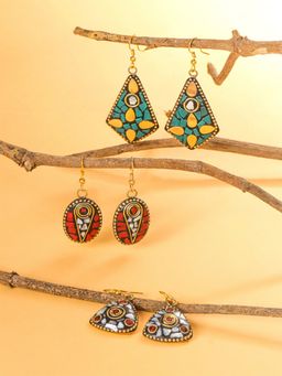 Yellow Chimes - Set of 3 Silver Plated Contemporary Drop Earrings