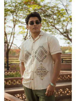 JAVINISHKA - Threads Of Time - Abstract Placement Printed Linen Shirt