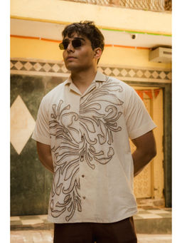 JAVINISHKA - Leaflines - Branches with Leaves Placement Printed Linen Shirt