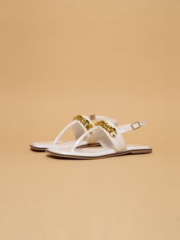 ERIDANI - Embellished Vanilla Ankle Strap Sandals