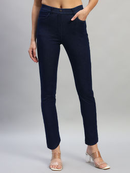 Cantabil - Women Navy Blue Solid Full Length Regular Fit Jeggings