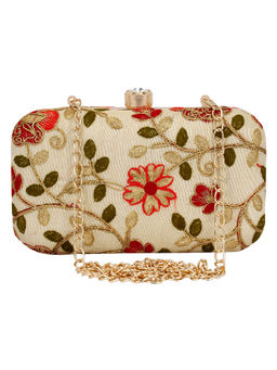 Anekaant - Ethnic Embroidered Party Clutch Bag Off White And Multicoloured