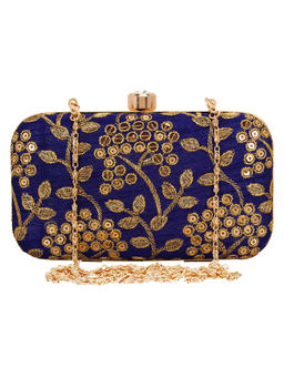 Anekaant - Ethnic Embroidered Party Clutch Bag Blue And Gold