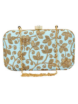 Anekaant - Ethnic Embroidered Party Clutch Bag Light Blue And Gold