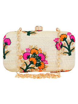 Anekaant - Ethnique Embroidered Party Clutch Bag Beige