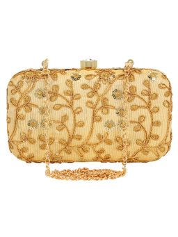 Anekaant - Ethnique Embroidered Party Clutch Bag Beige & Gold