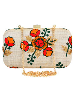 Anekaant - Ethnique Embroidered Party Clutch Bag Beige & Multi