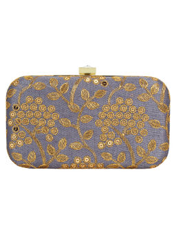 Anekaant - Ethnique Embroidered Party Clutch Bag Grey & Gold