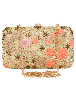 Anekaant - Ethnique Embroidered Party Clutch Bag Beige & Multi