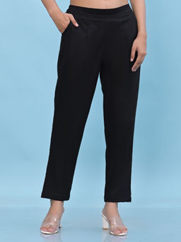Juniper - Women Black Solid Cotton Elasticated Waistband Pant