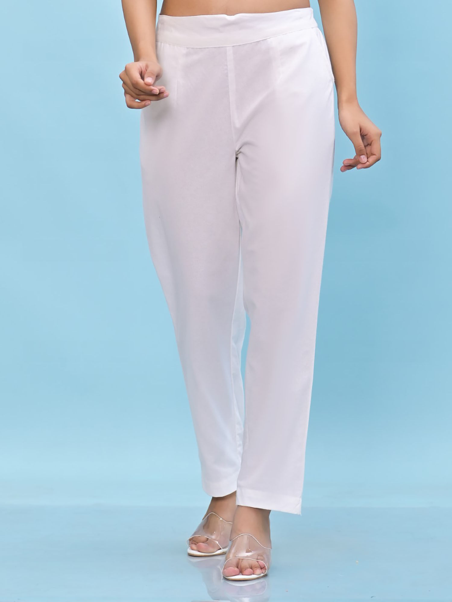 juniper Women White Solid Cotton Elasticated Waistband Pant-picture-27