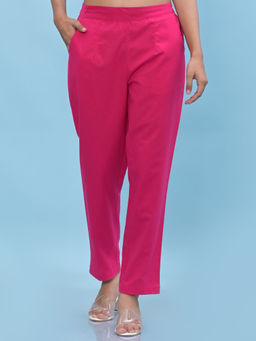 Juniper - Women Fuchsia Solid Cotton Elasticated Waistband Pant