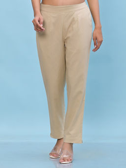 Juniper - Women Beige Solid Cotton Elasticated Waistband Pant