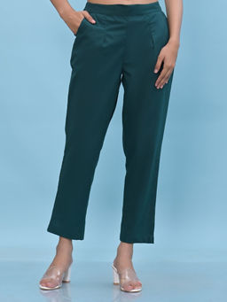 Juniper - Women Green Solid Cotton Elasticated Waistband Pant