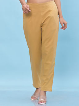Juniper - Women Yellow Solid Cotton Elasticated Waistband Pant