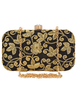 Anekaant - Ethnique Embroidered Party Clutch Bag Black & Gold